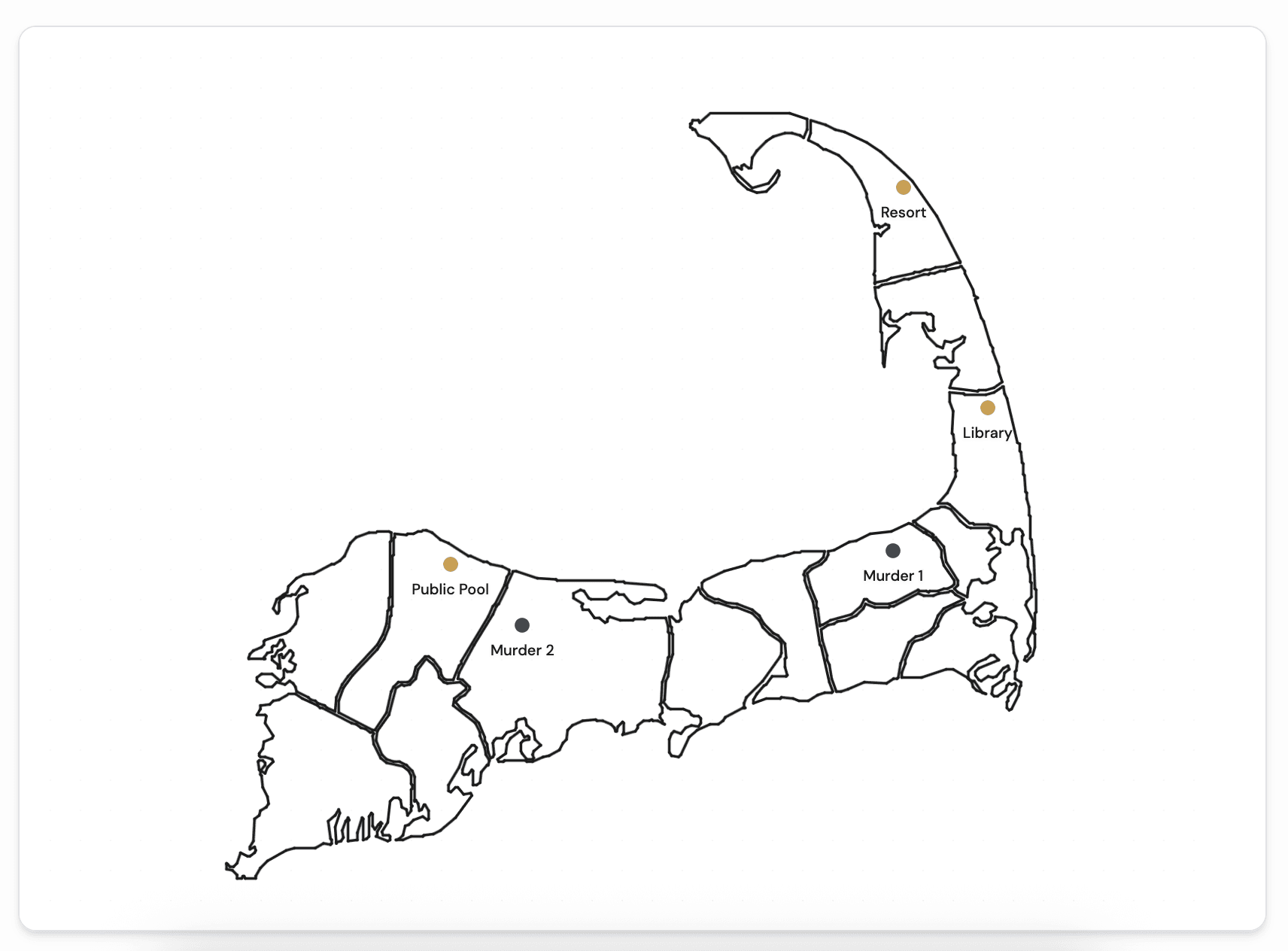 Locations and events on a map